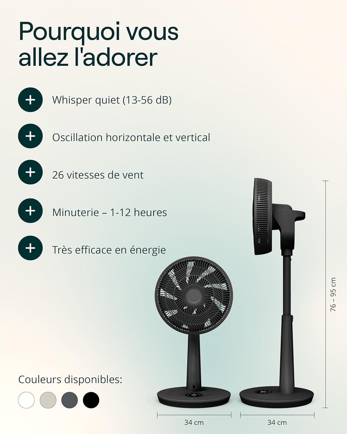Duux - Whisper 3 - 73-95 cm - 26 vitesses, minuterie, mode nuit