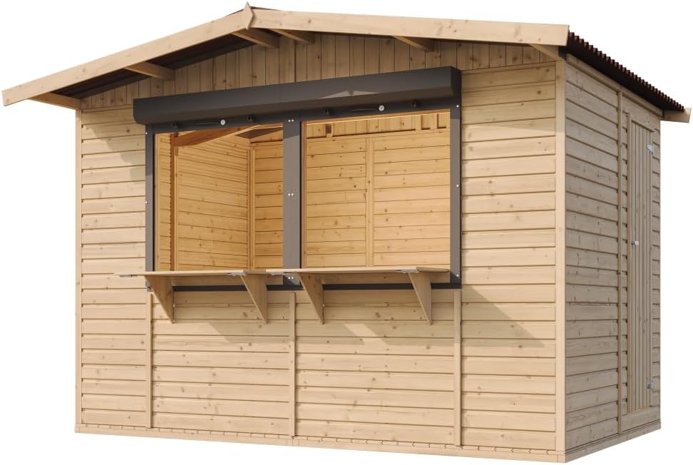 Timbela - Abri de jardin bois, 6m², 2 fenêtres, volets roulants, 336x263x232 cm - M150Z