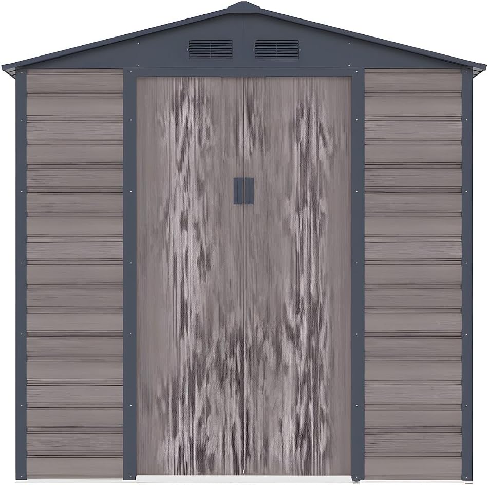 Vente-unique - Abri de Jardin métal effet bois gris 4,15 m² - acier galvanisé - ADELMO