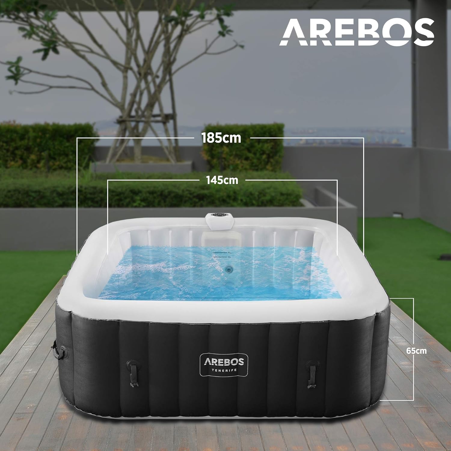 Arebos - Spa gonflable LED, 185x185cm, 6 pers, 130 jets massage