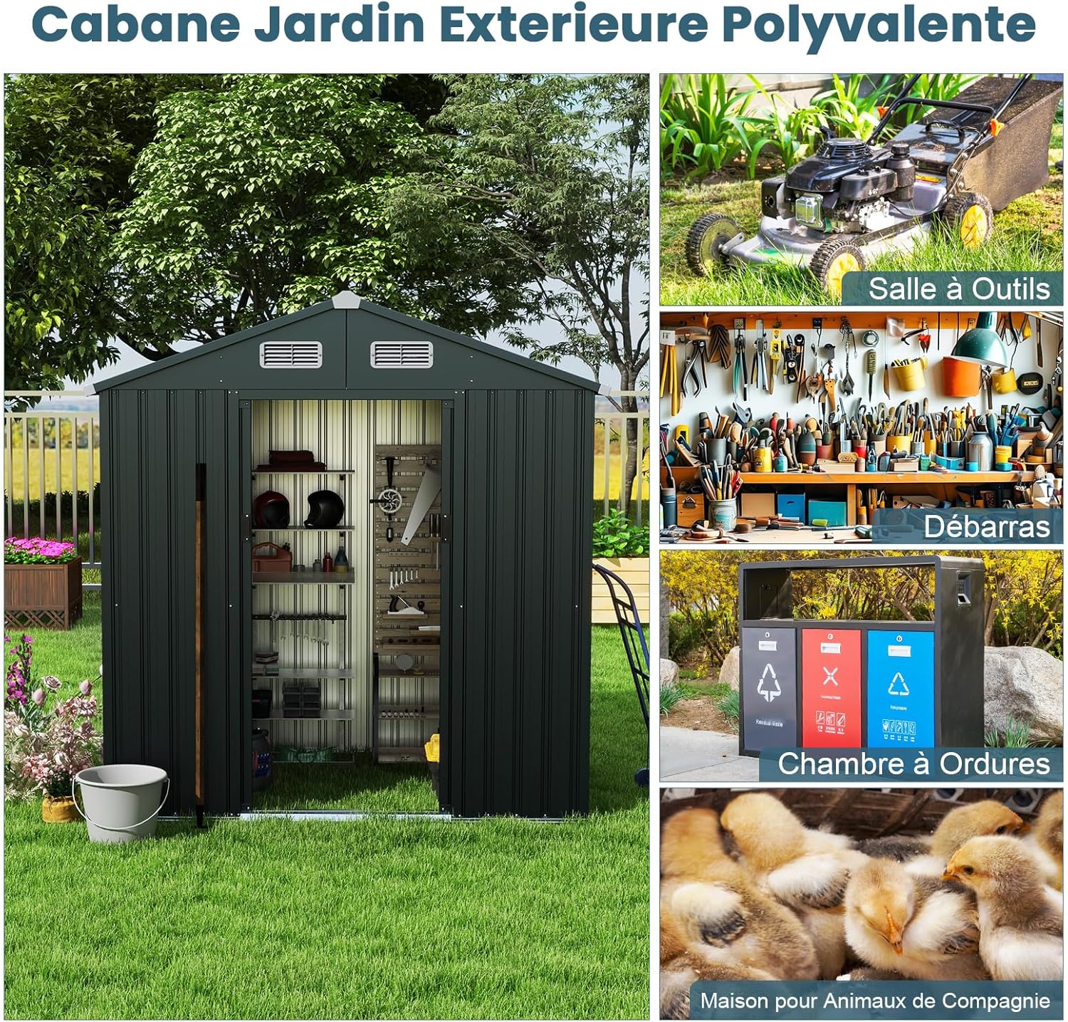COSTWAY - Abri de Jardin métal 2,2㎡ - portes coulissantes, toit pente