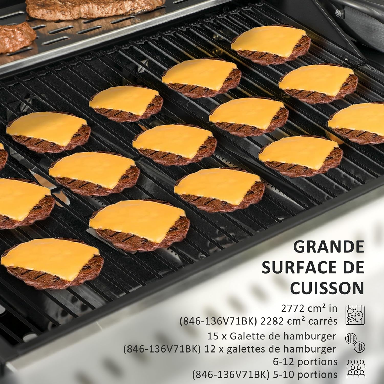Outsunny - Barbecue gaz 4+1 brûleurs 12,5kW - roulettes, étagères