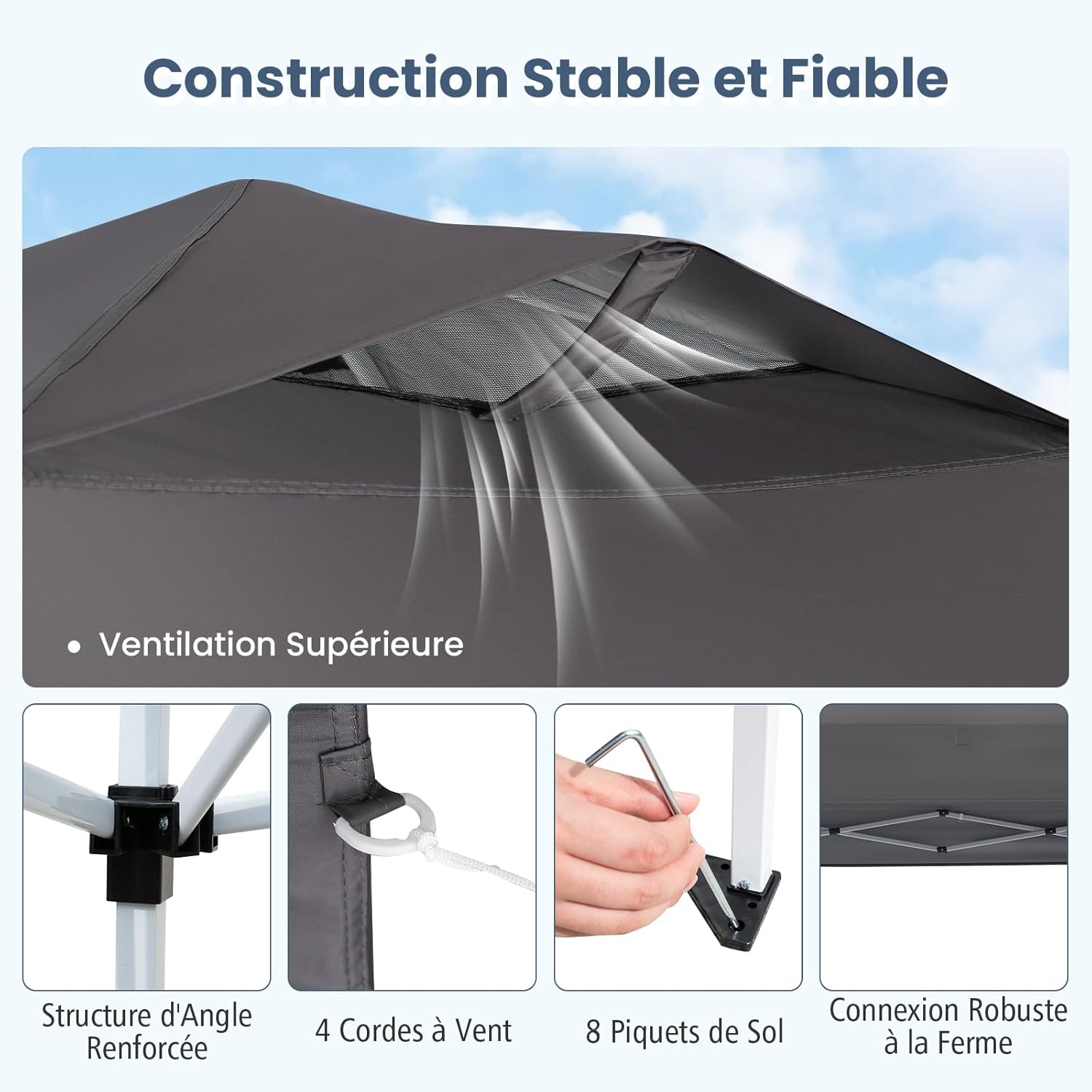 GOPLUS - Tonnelle Pliante Jardin 3x3m, toit ventilé, sac de transport, hauteur réglable