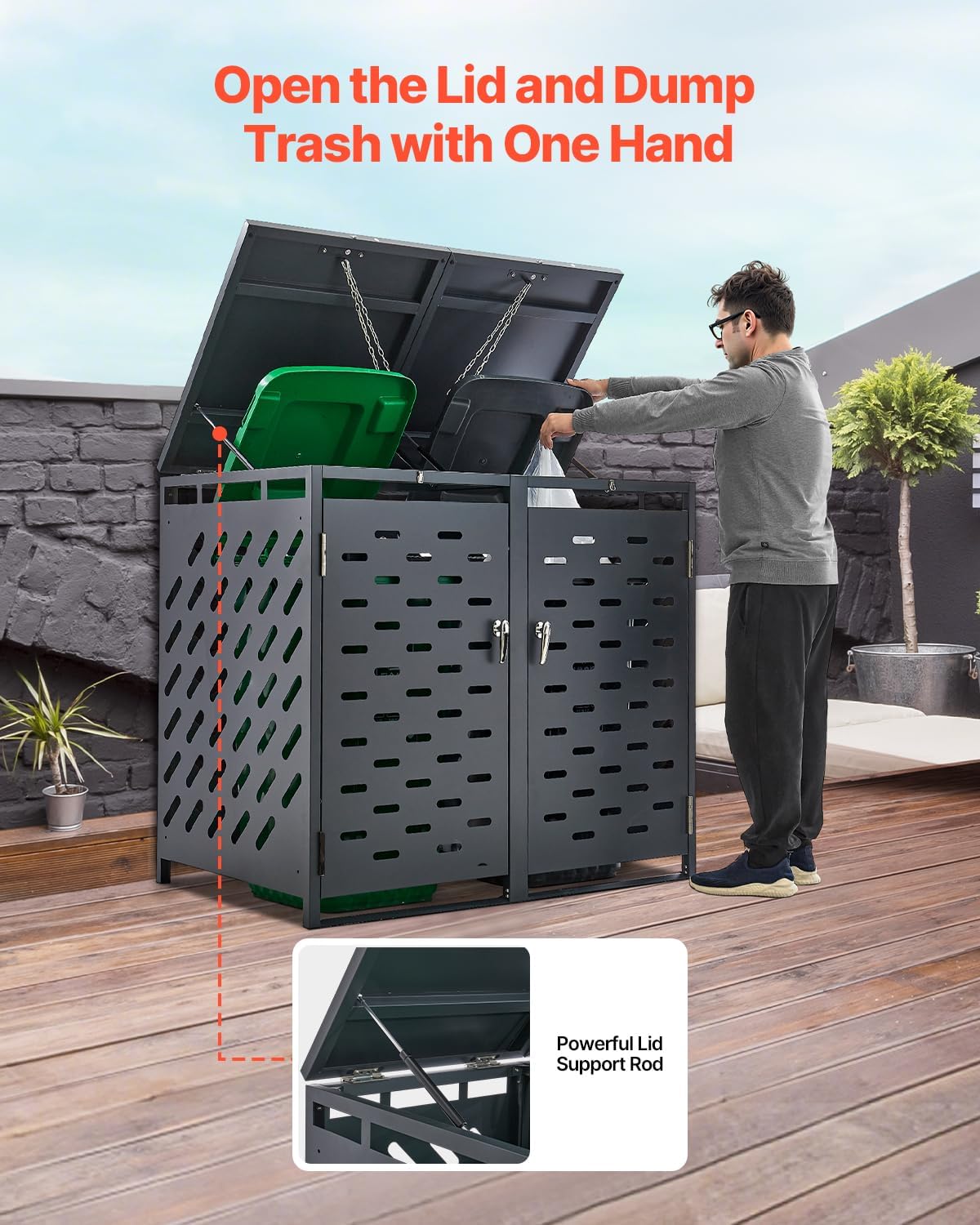 VEVOR Abri pour poubelles, 2 x 240 L, Rangement pour poubelles Horizontal, avec Couvercle à chaîne, boîte de Rangement à poubelles d'extérieur, étanche et verrouillable, pour Jardin, Cour et terrasse