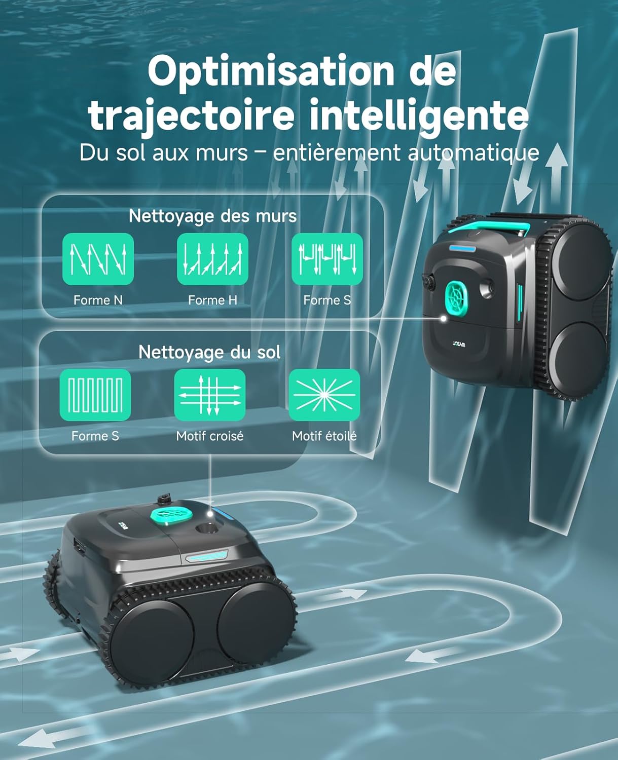 WYBOT - C2 série - pour piscines 150㎡ - filtration double, nettoyage fond/parois, autonomie 180 min - C2