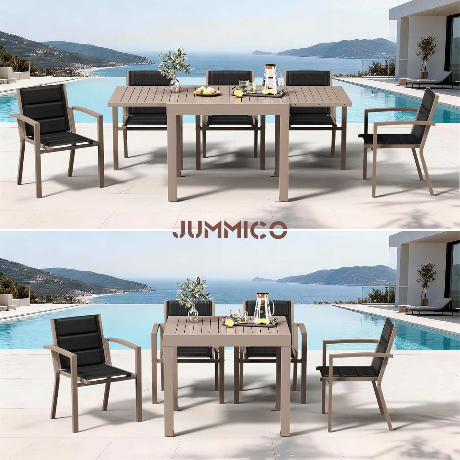 JUMMICO - Table extensible 163x80cm - aluminium, facile entretien, 6-10 pers.