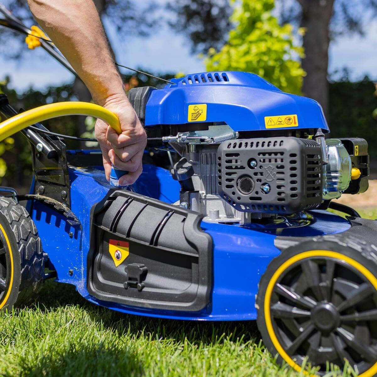 Goodyear - Tondeuse Gazon Essence 224cc 4 Temps, Coupe 56cm Autotractée, Châssis Acier, Fonction Mulching, Éjection Latérale et 7 Hauteurs de Coupe