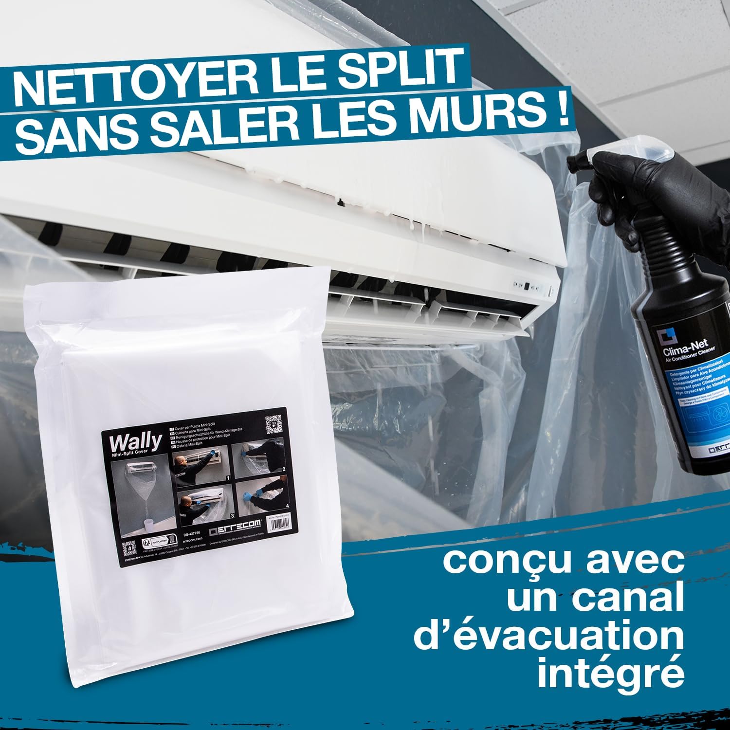 ERRECOM - Kit Nettoyage Clim PRO+ - 1L nettoyant, housse, gants - JETGUNPRO+