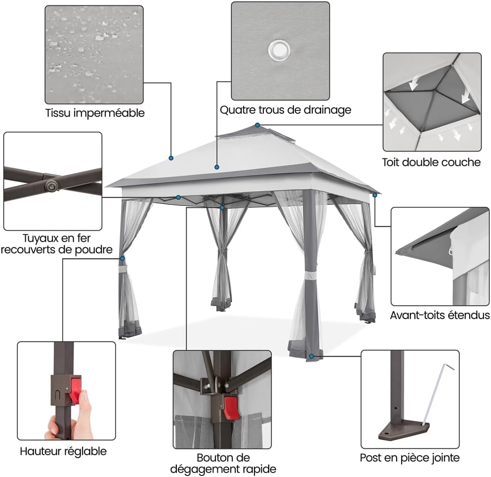 Yaheetech - Tonnelle jardin 3,3x3,3m moustiquaire imperméable