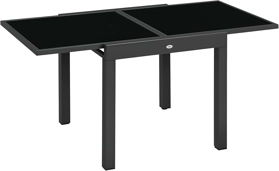 Outsunny - Table extensible jardin - 160x80x75 cm - verre noir, alu gris