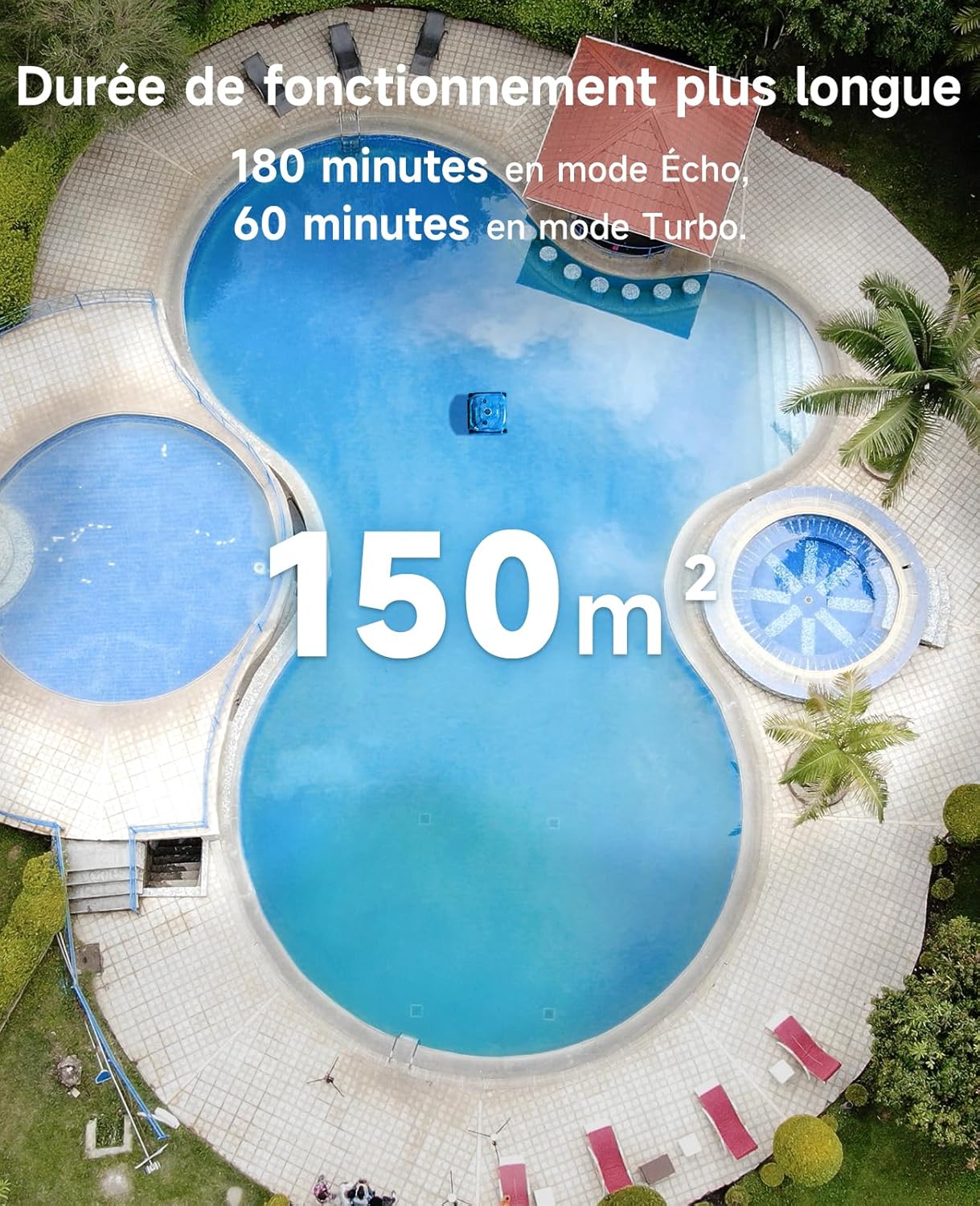 WYBOT - C2 - pour piscines 150㎡ - double filtration, 3 moteurs, 180min, fond & parois