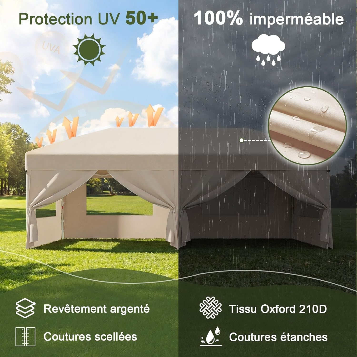 Devoko - Tonnelle pliante 3x6m - fenêtre moustiquaire, imperméable, UV50+