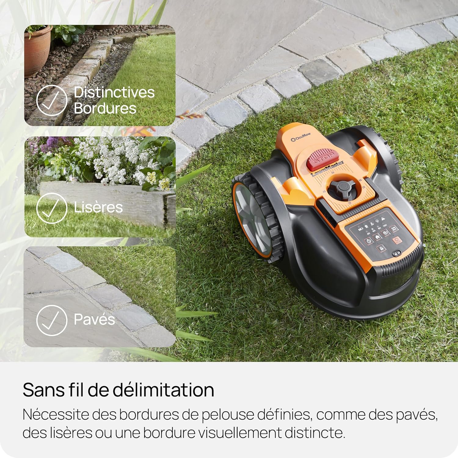 Lawnmaster - OcuMow 16 Série - 300㎡ - Évitement intelligent, navigation optique, charge automatique AMB16P2