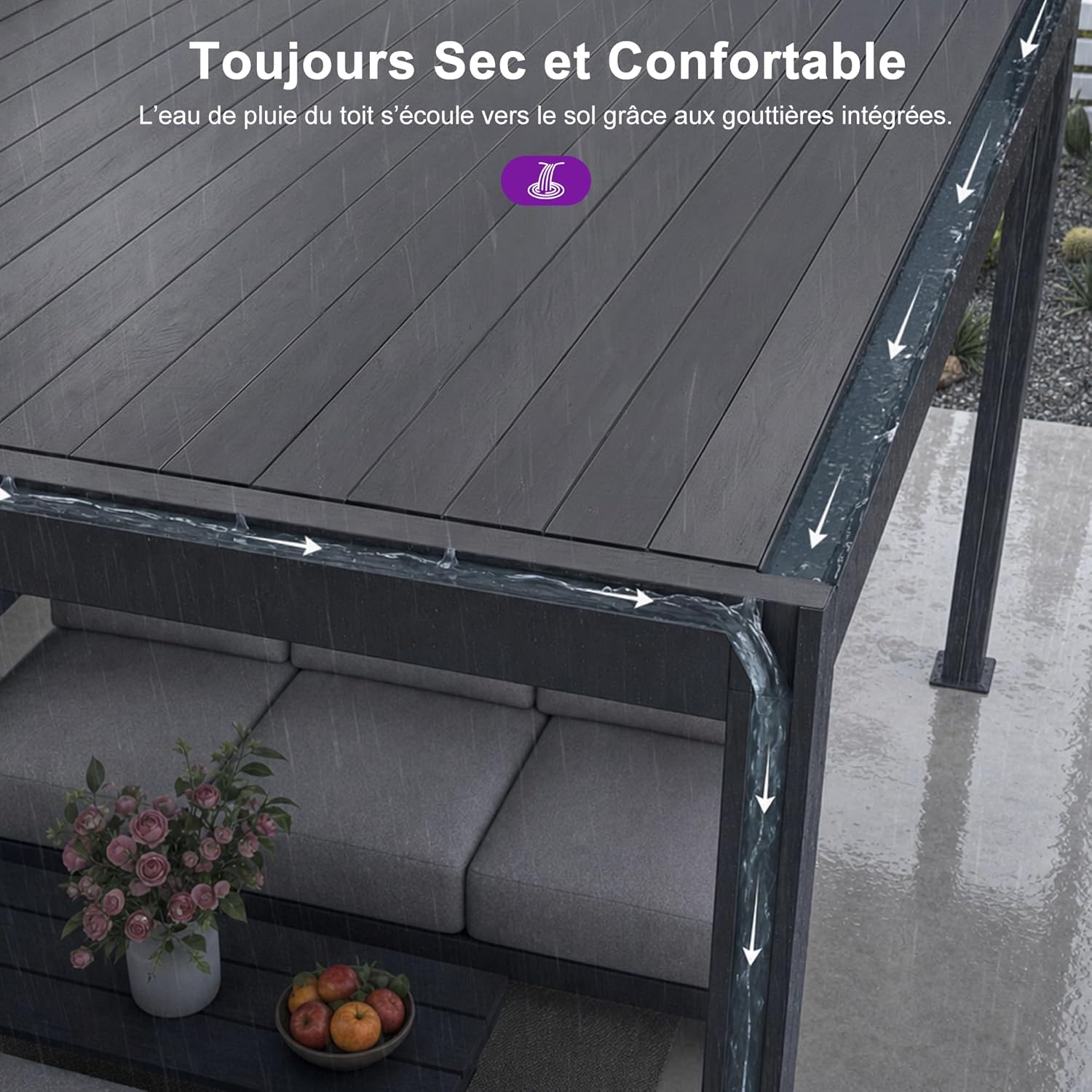 PURPLE LEAF - Pergola adossée 3x3.65m aluminium lames orientables durable