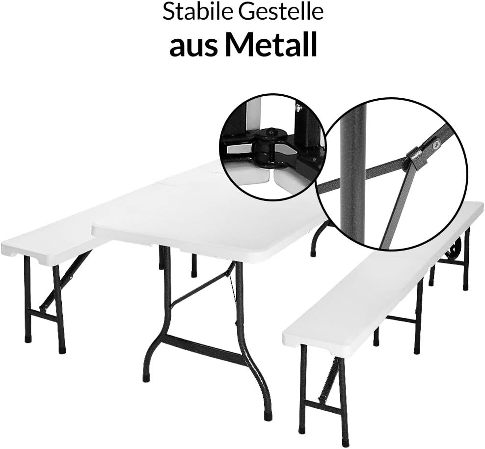 CASARIA - Ensemble table pliante, 180 cm, 2 bancs, 8 pers. terrasse