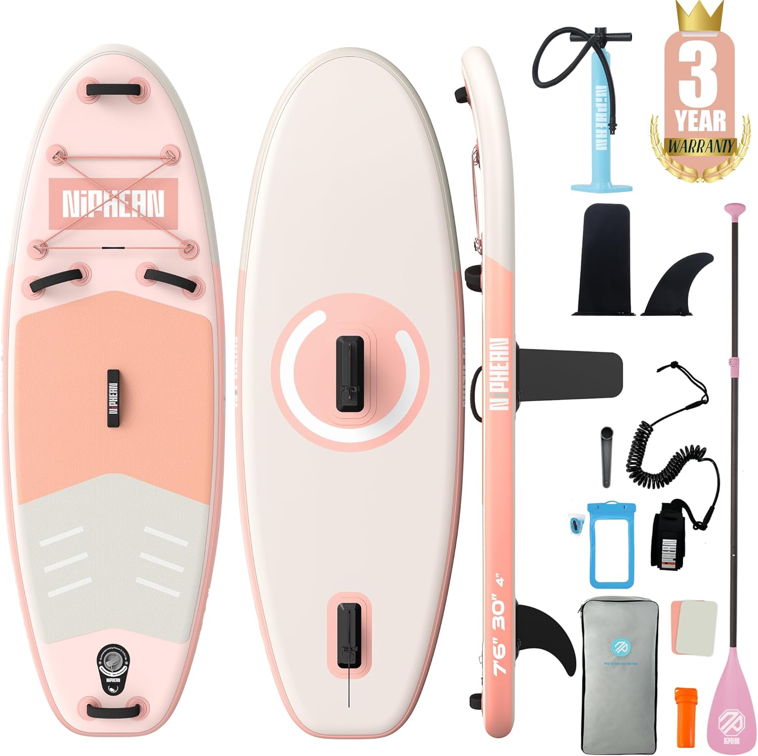 Niphean - Paddle Gonflable Adulte Ultraléger 320x84cm, siège inclus, +30% stabilité, surface antidérapante