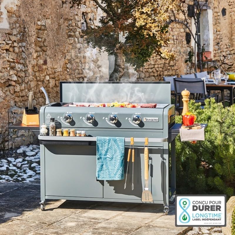 Brasero - Plancha Lola sur chariot, 88x35,5cm, 4 brûleurs gaz, 9,6kW