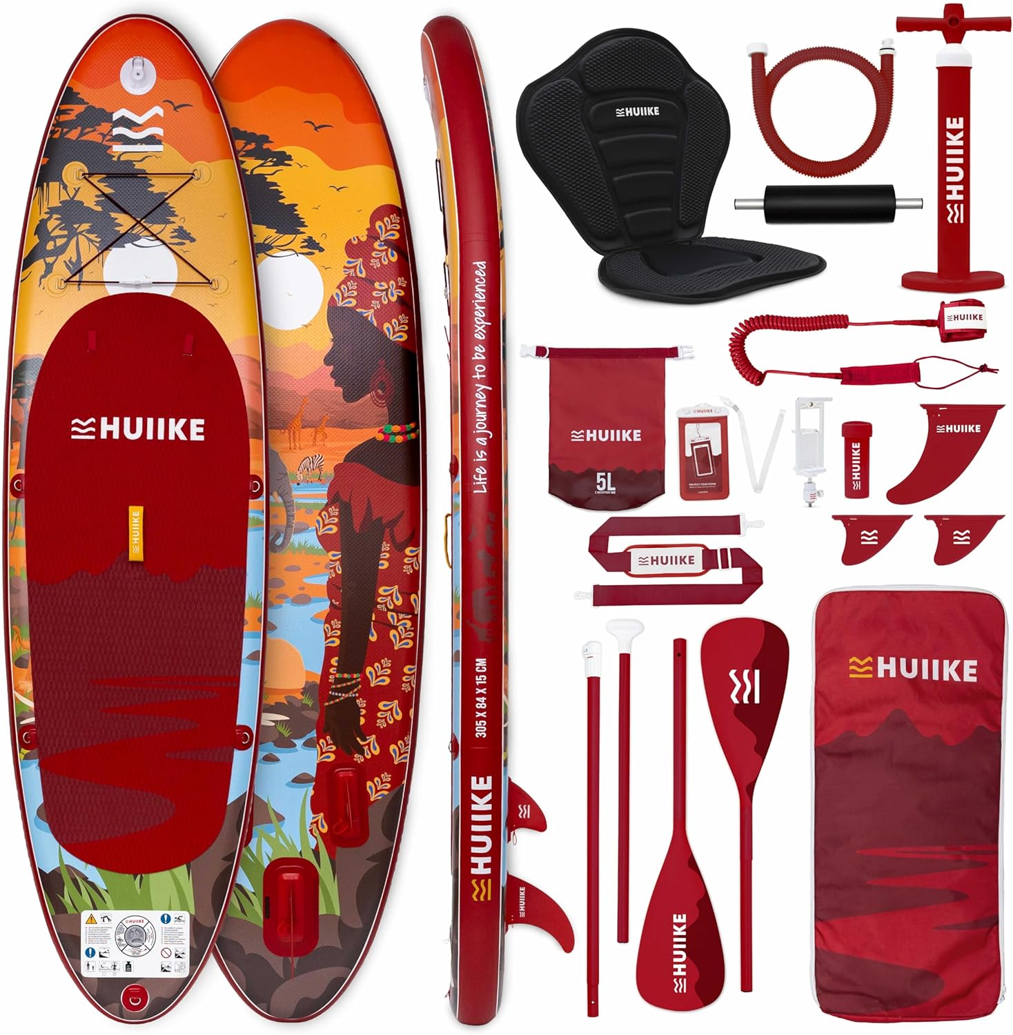 HUIIKE - Paddle gonflable adulte, 305x84x15cm, accessoires inclus, 130kg