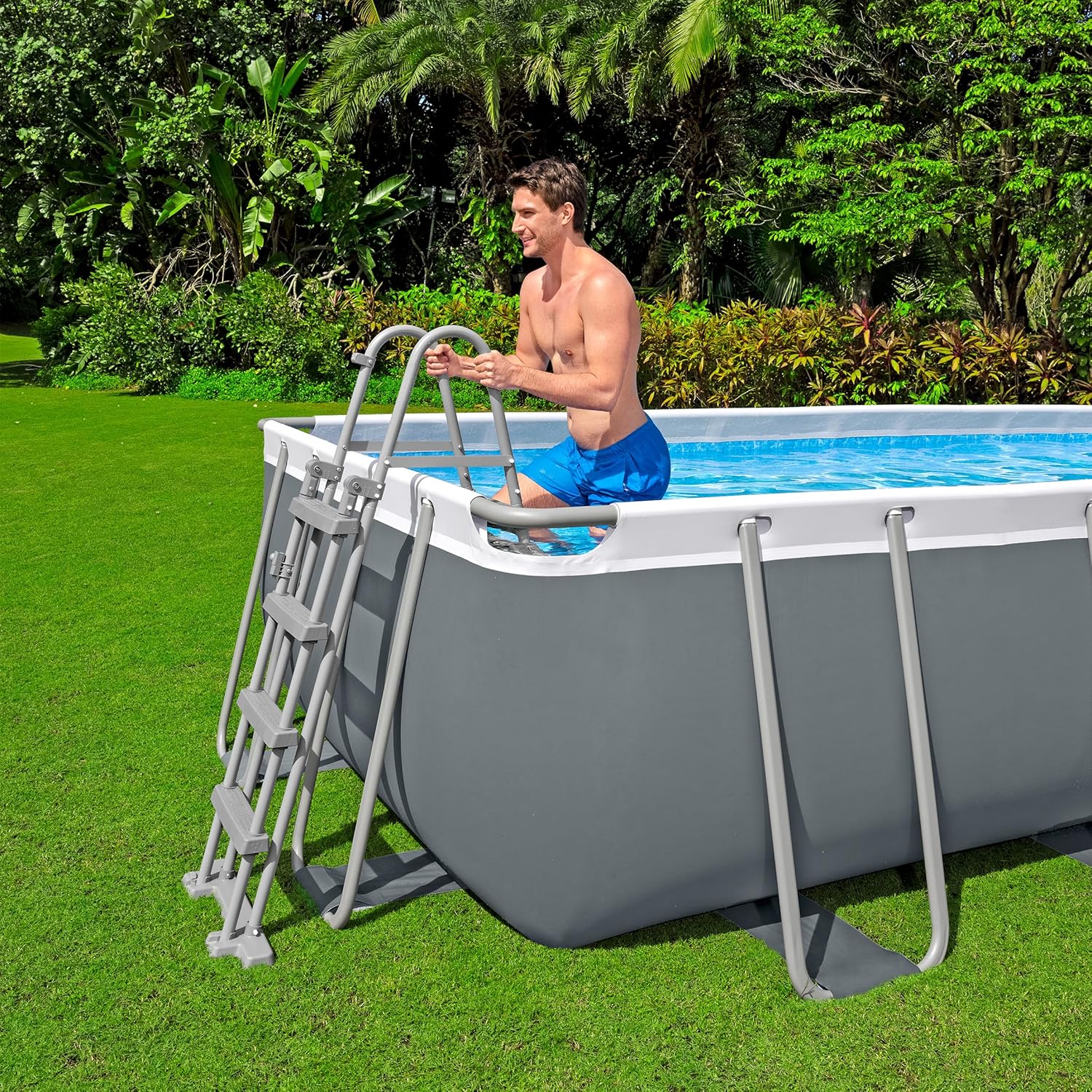 Bestway Steel Pro Max Kit Piscine Hors Sol - 488 cm x 244 cm x 122 cm - Gris foncé