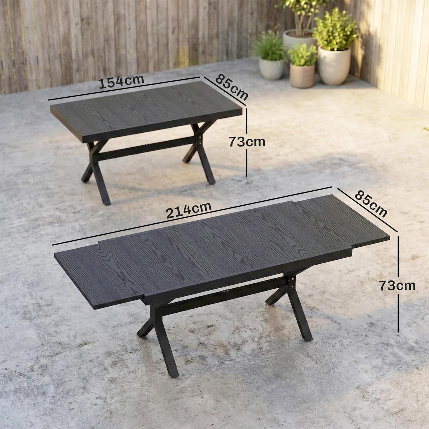 Outsunny - Table Extensible Jardin - 154-214 cm - Alu effet bois, 8-10 pers, pieds réglables, structure X, gris anthraci