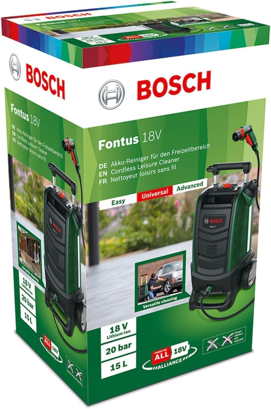 Bosch Nettoyeur pour extérieur sans Fil - Fontus 18V (sans Batterie, système 18 V, dans boîte en Carton)
