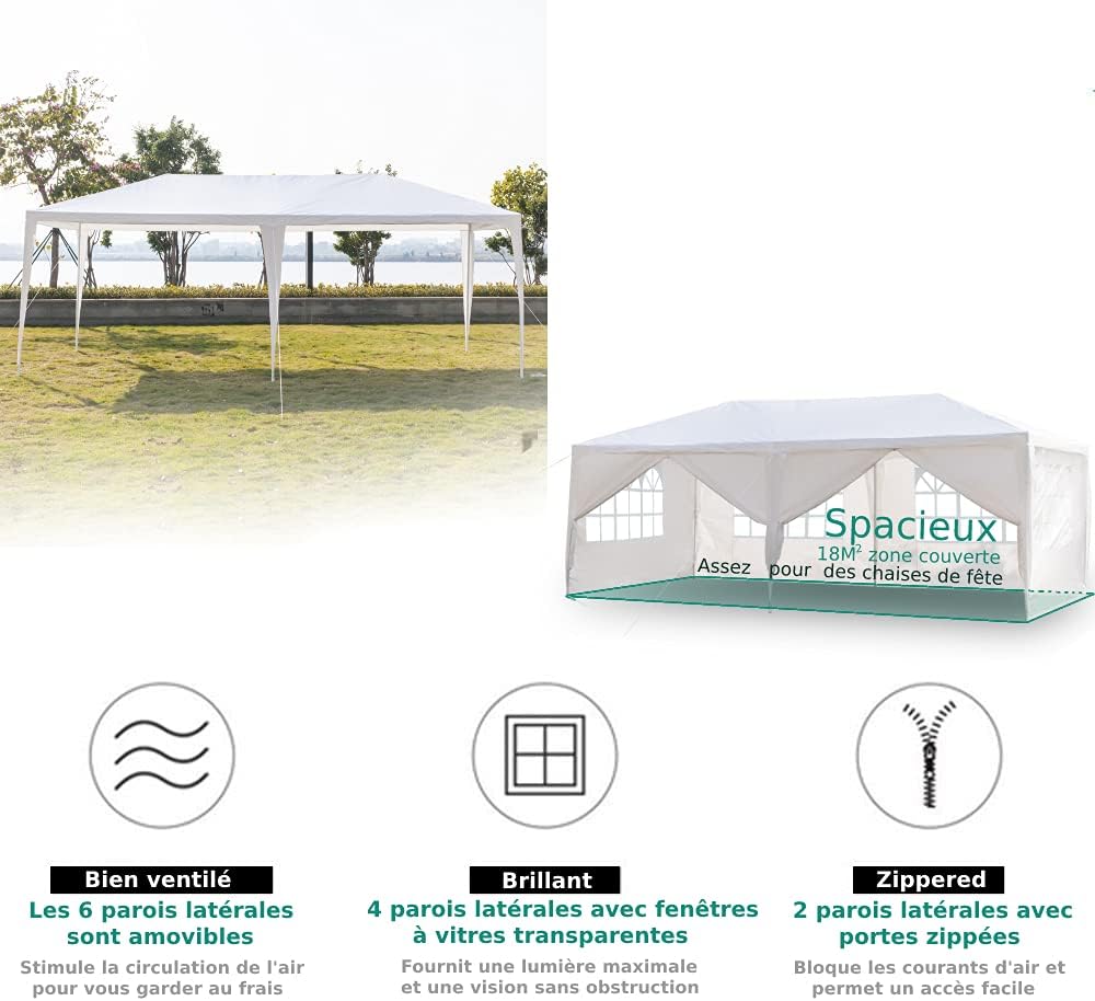 Alightup - tonnelle pliante série jardin - 3x6m - imperméable, 6 parois, anti-UV, bâche PE épaisse