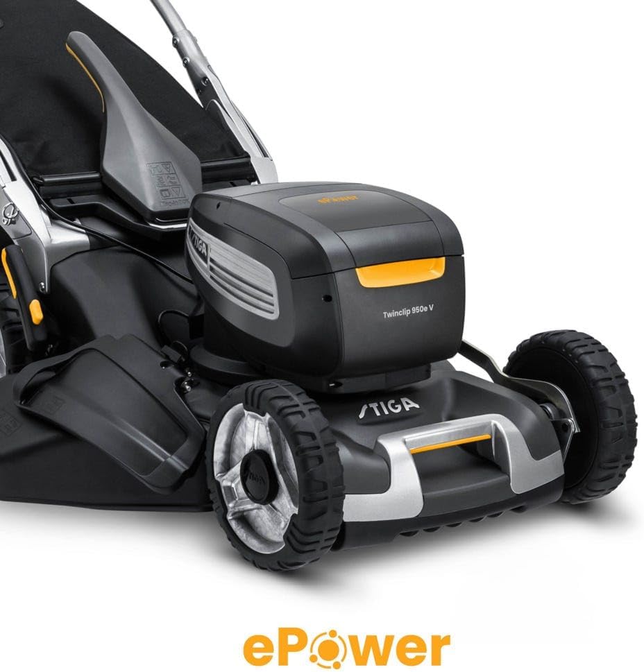 STIGA Twinclip 950e V Kit Tondeuse À Gazon À Batterie, 48 cm, 48 V – Lame Double Couche, 2 Batt. 7,5 Ah + Chargeur – Pelouses jusqu'à 1 100 m²