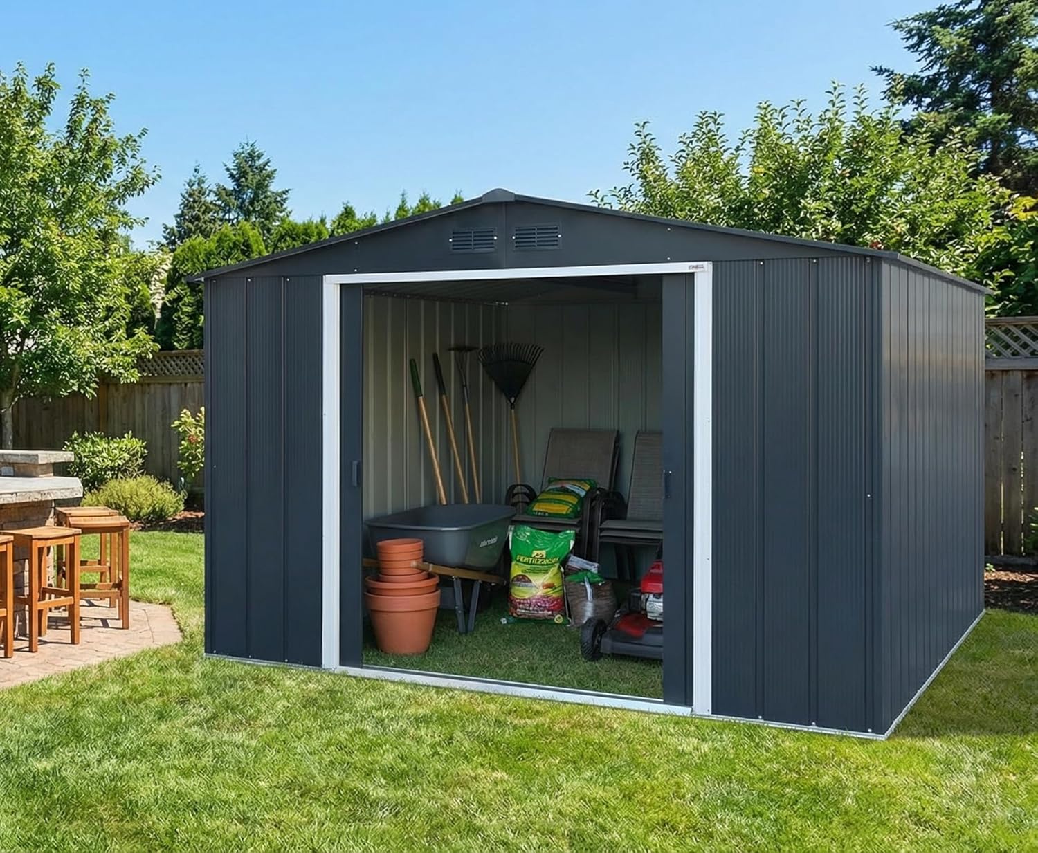 Duramax - ECO Abri de jardin métal 11,68m² toit renforcé anthracite 10x12
