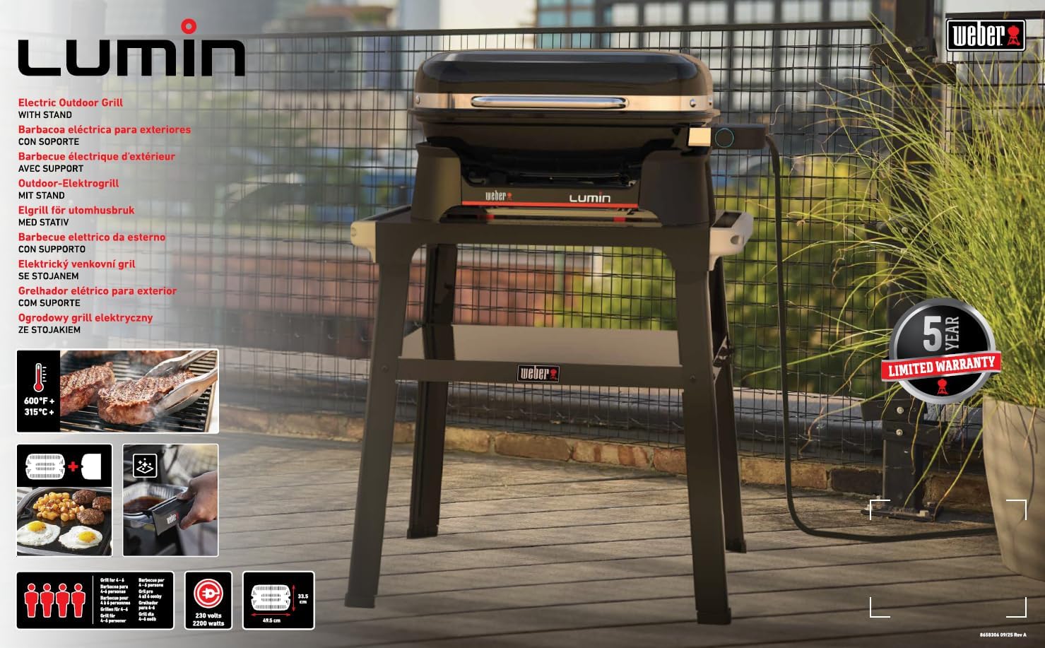 Weber - Lumin série - 33x49 cm - barbecue électrique, fonte, thermomètre - 92010879