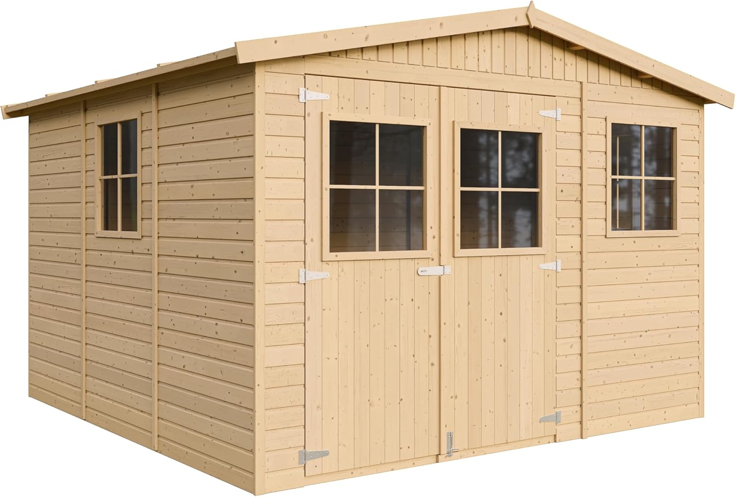 ABRI de Jardin en Bois Exterieur avec Les PLANCHERS IMPRÉGNÉ - Cabane de Jardin en Pin/épicéa- H226x316x324 cm/9 m²-Construction de Panneaux- Rangement pour vélos, Remise à Outils- TIMBELA M335+M335G