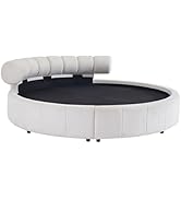 Lit rond Vente-Unique - 220 x 220 cm - Tissu bouclé - Blanc - ROGILA