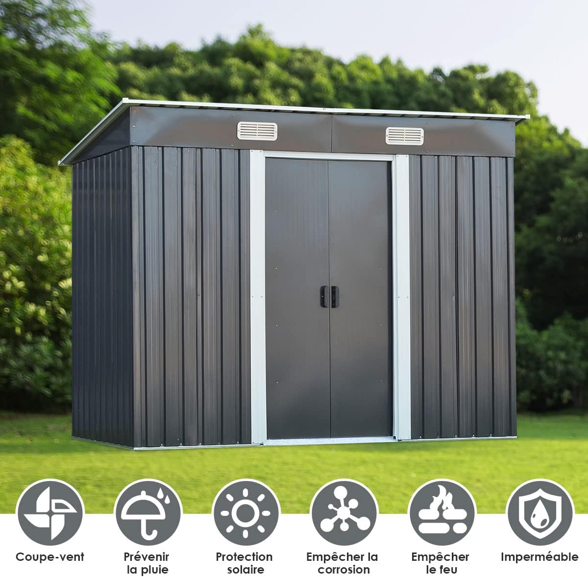 GOPLUS - abri de jardin métal - 238x131x181 cm - portes coulissantes, 3,1㎡