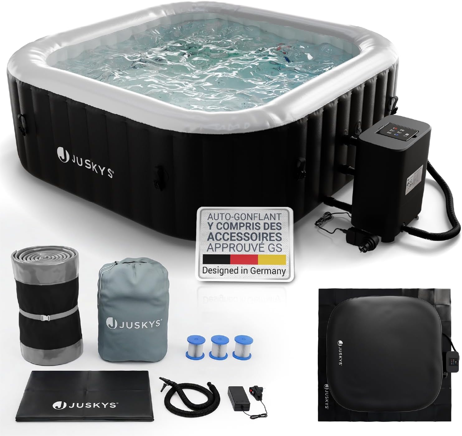 JUSKYS SpaLuxe - 130 buses, 3000 W - noir/blanc - structure extérieure
