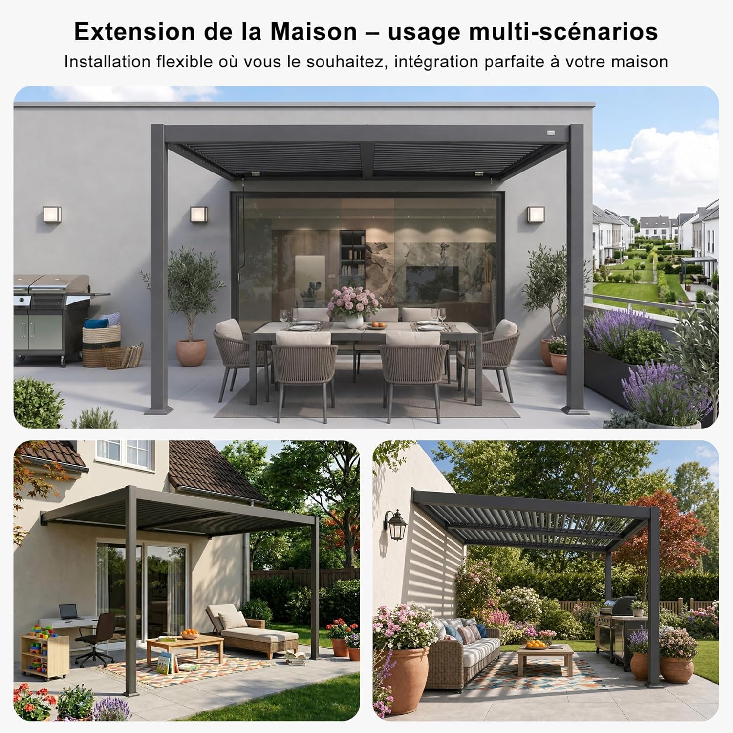 PURPLE LEAF - Pergola adossée 3x3.65m aluminium lames orientables durable