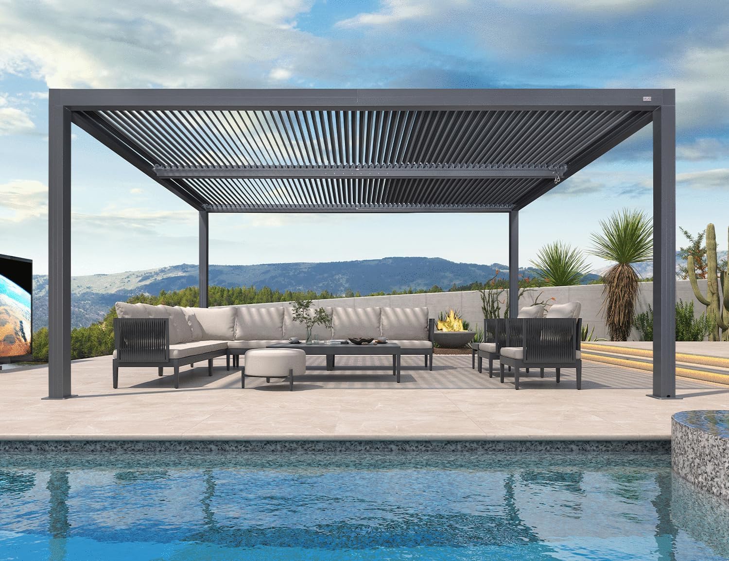 PURPLE LEAF - Pergola bioclimatique série aluminium - 4,8x3,68m - lames orientables, surface 17,66m²