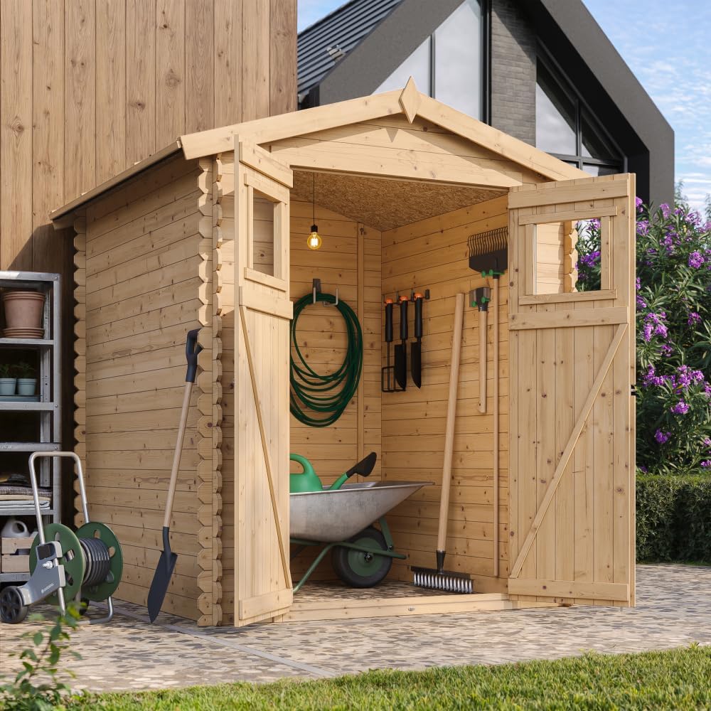 TIMBELA - abri de jardin bois, 186x196x218 cm, stockage, outils, vélos - M320