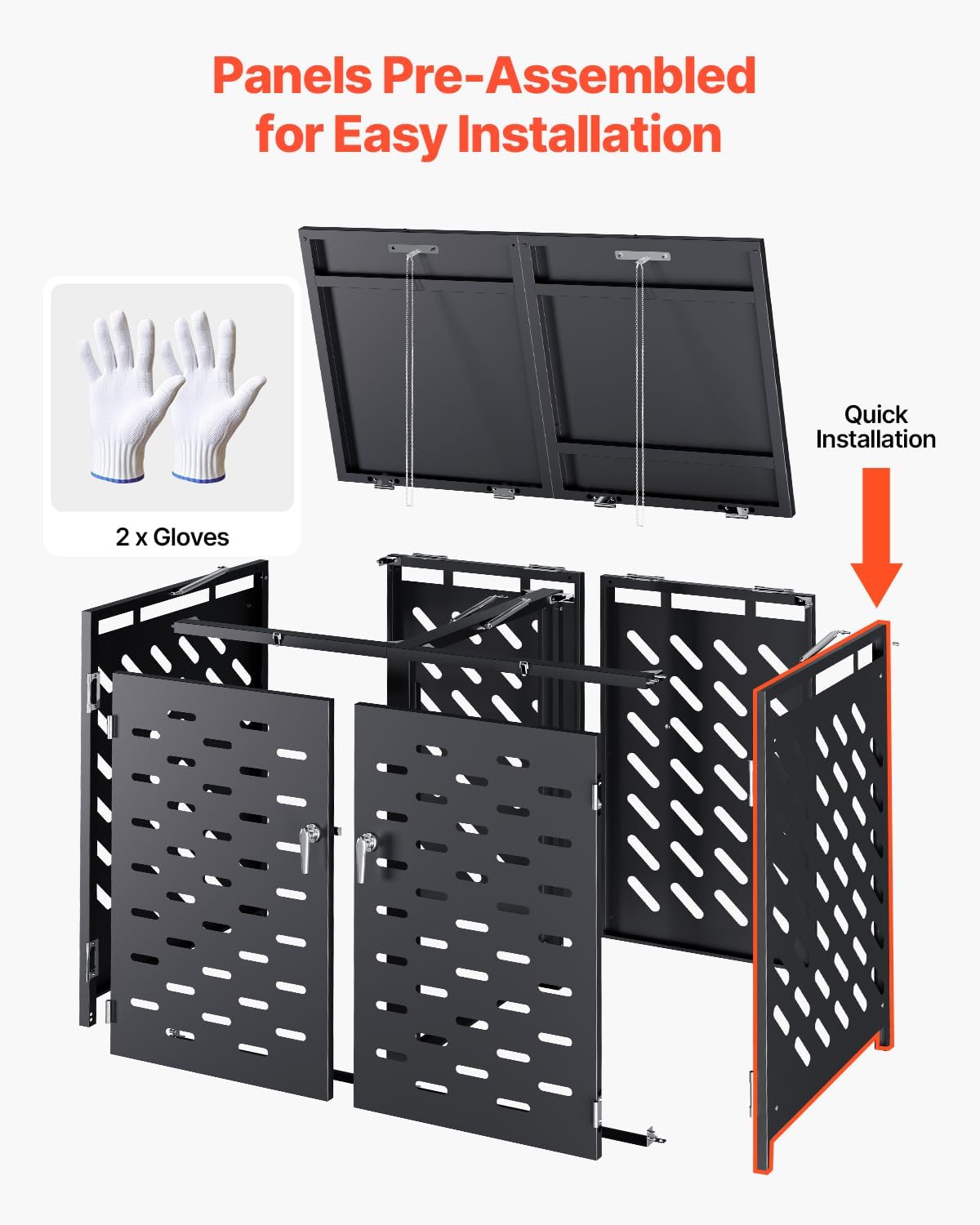 VEVOR Abri pour poubelles, 2 x 240 L, Rangement pour poubelles Horizontal, avec Couvercle à chaîne, boîte de Rangement à poubelles d'extérieur, étanche et verrouillable, pour Jardin, Cour et terrasse