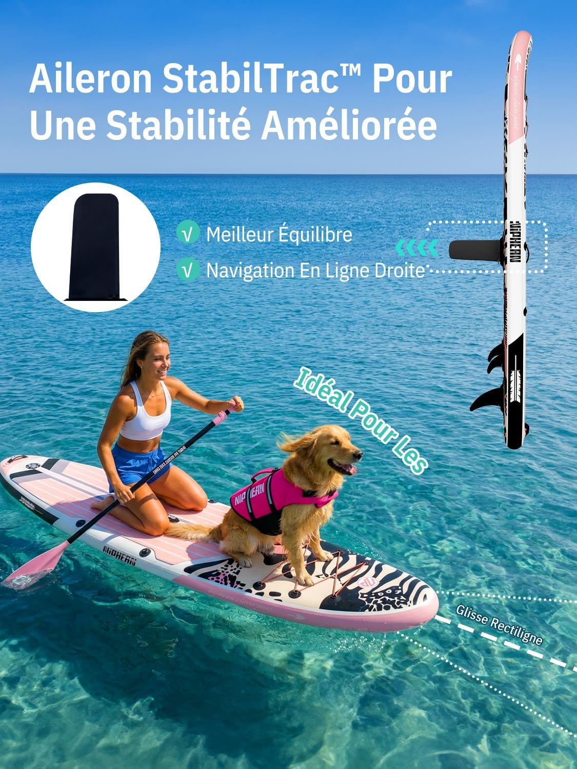 Niphean Paddle Gonflable Adulte avec Tous Les Accessoires, 320cm Planches de Stand Up Paddle Gonflables pour Tous Les Niveaux, Sup avec Capacité 200 kg pour 2 Personnes, Paddle Gonflable avec Siège