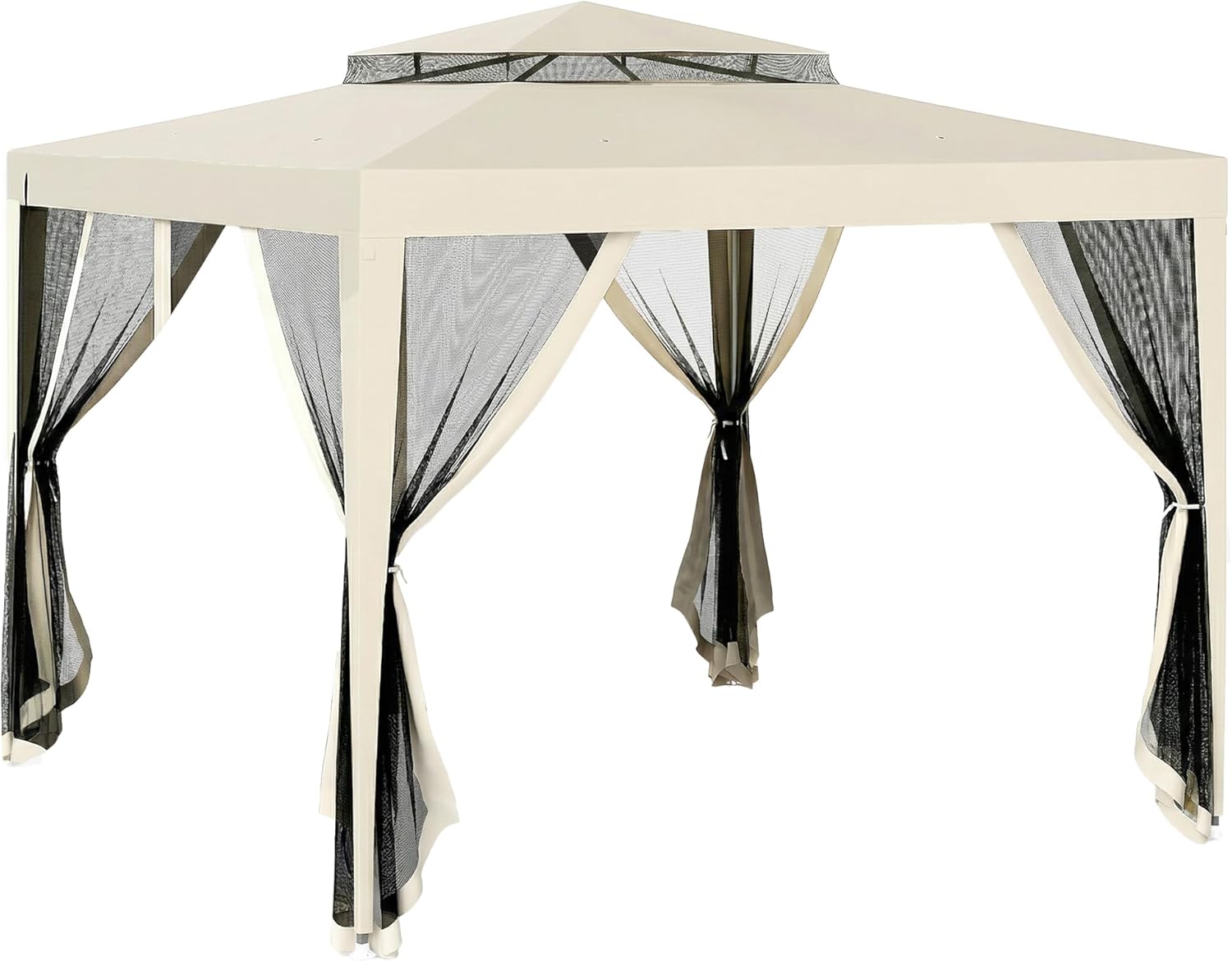 Outsunny - Tonnelle Barnum Jardin - 3x3m - moustiquaires, double toit, beige