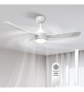 Airwit Ventilateur de plafond à ailettes avec éclairage silencieux Blanc 106 cm