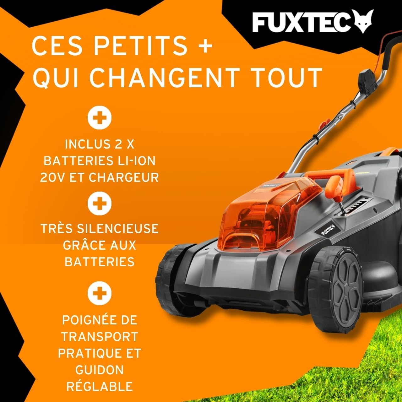 FUXTEC - Tondeuse à Gazon E2RM43 - 43cm, 40L, Hauteur réglable, Batterie 40V E2RM43