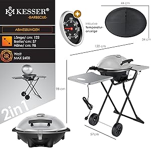 elektrischer Elektrogrill 2in1 Tischgrill in silber