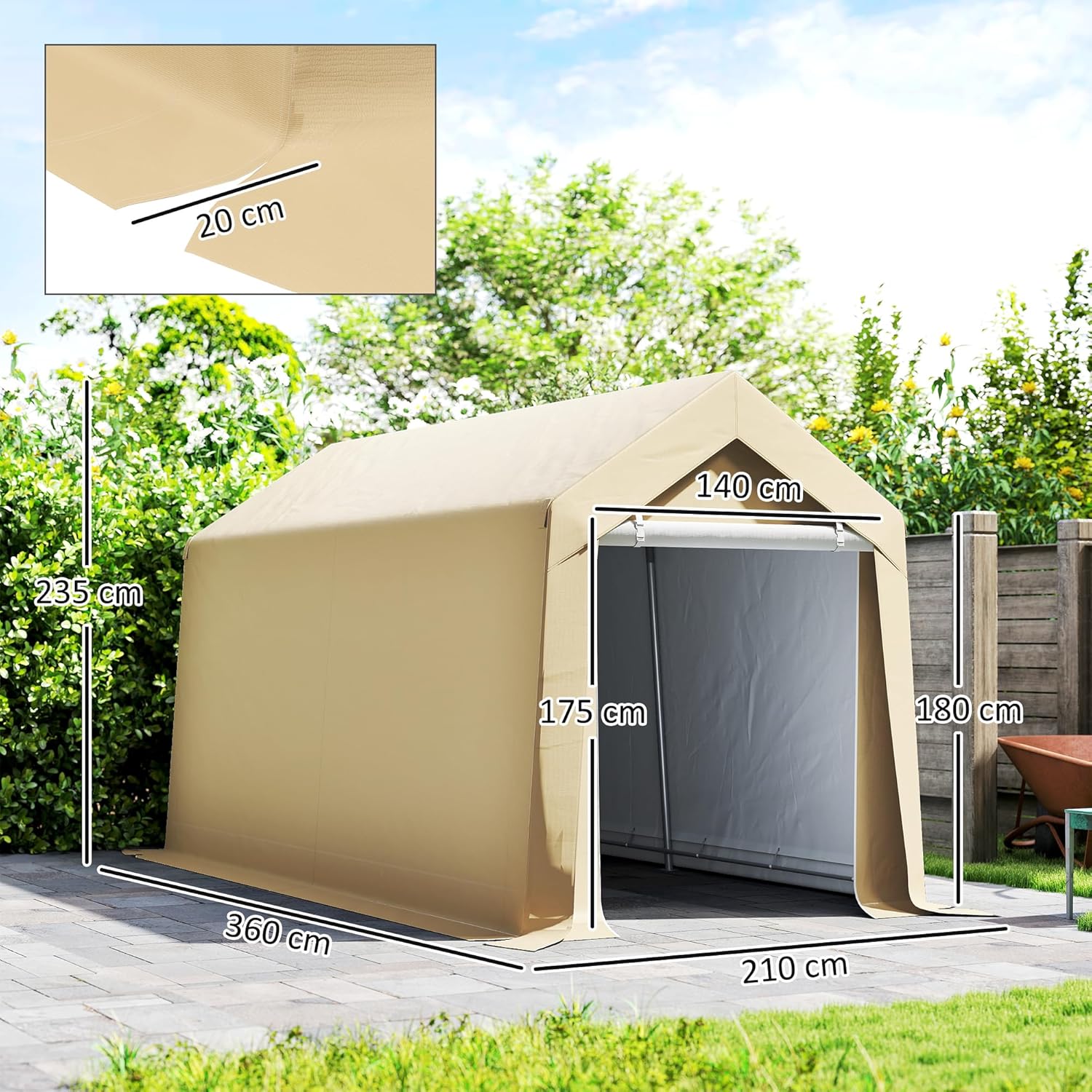Outsunny - Abri de jardin - 2x3,6m - PE 200g/m², cadre acier, grande porte