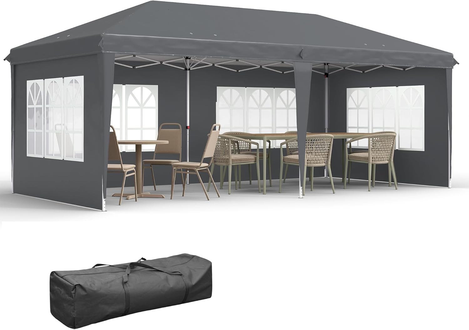 Outsunny - tonnelle pliante pop-up 3x6m - 3 côtés, piquets, sac transport