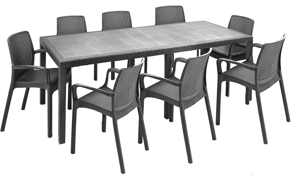 Dmora - Manarola - table extensible, 8 chaises, anthracite, fabriqué en Italie