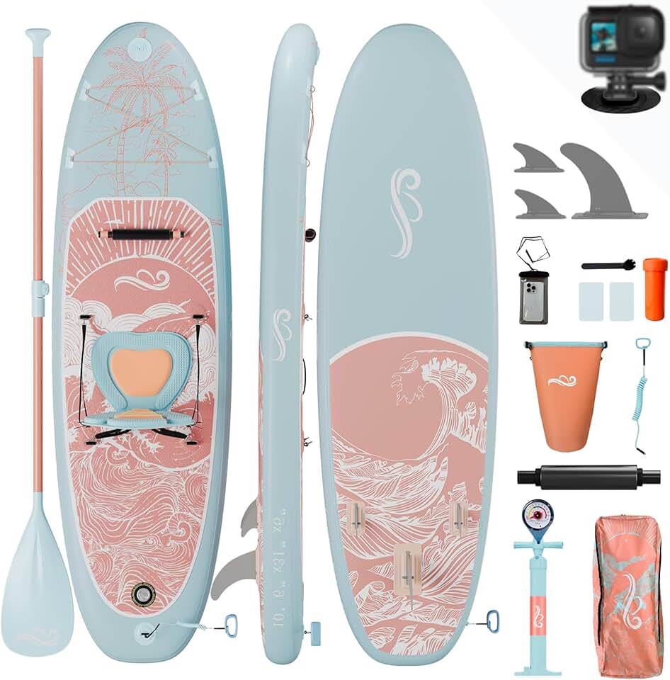 Devoko - Planche de paddle 320cm - 2-en-1, siège, 130kg, surf, pêche, yoga