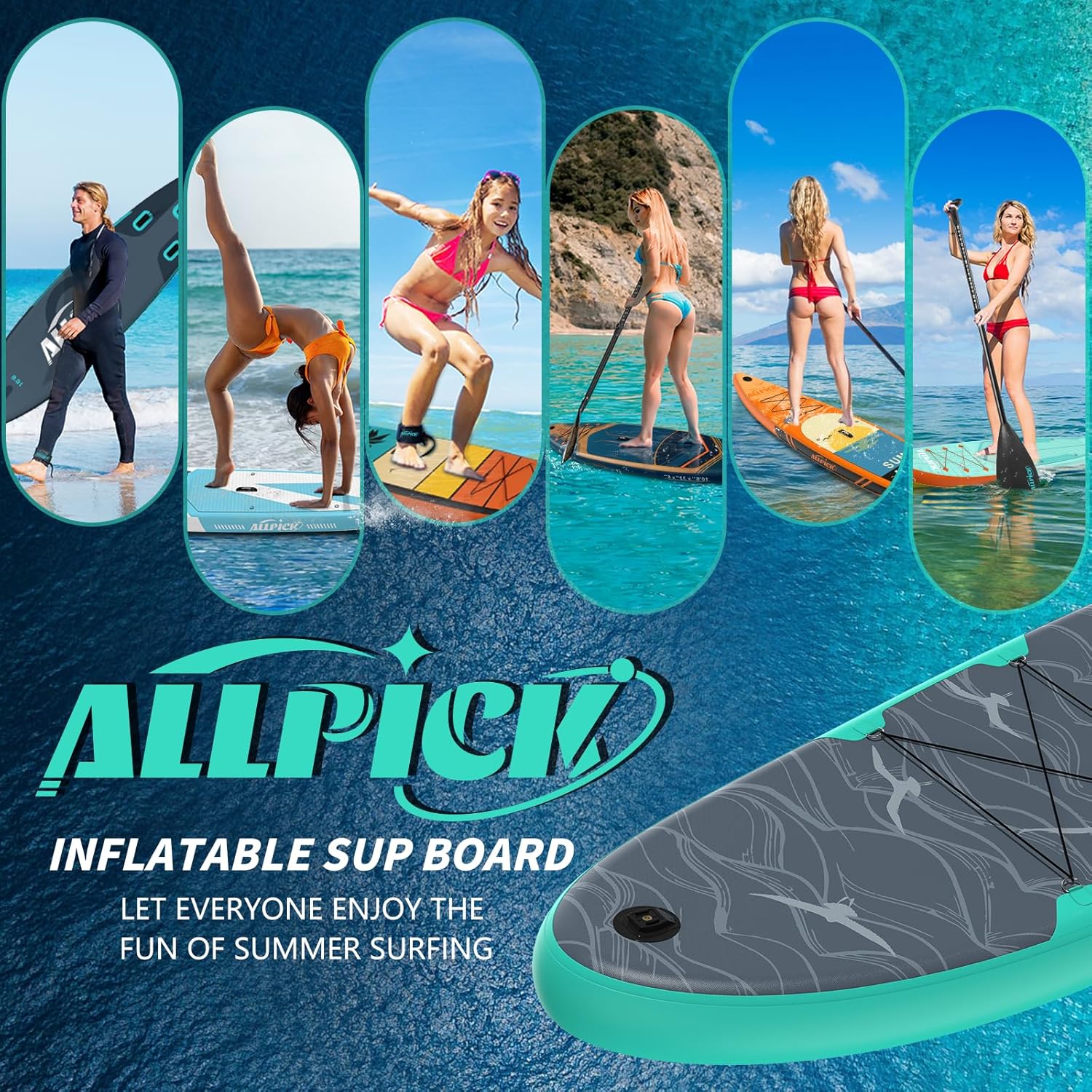 ALLPICK - Paddle gonflable 320cm - support caméra, 200kg, débutant SUP320