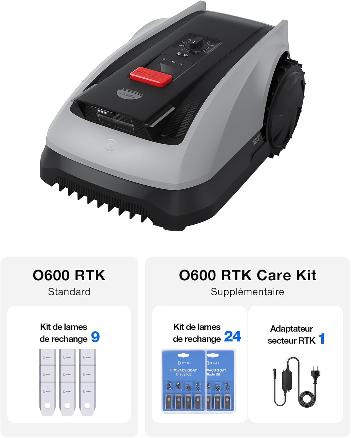 ECOVACS - O600 RTK Care Kit - 600 m² - Robot tondeuse RTK, IA, appli