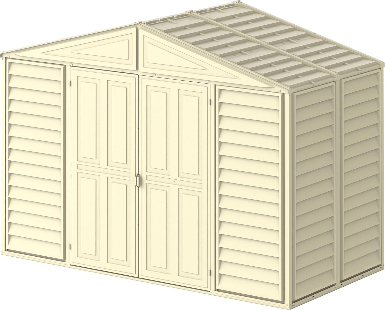 Duramax WoodBridge5 10 x 5 (5.12 m²) Abri de jardin en plastique avec kit de fondation en métal, structure de toit en métal robuste, abri en vinyle sans entretien - Ivoire