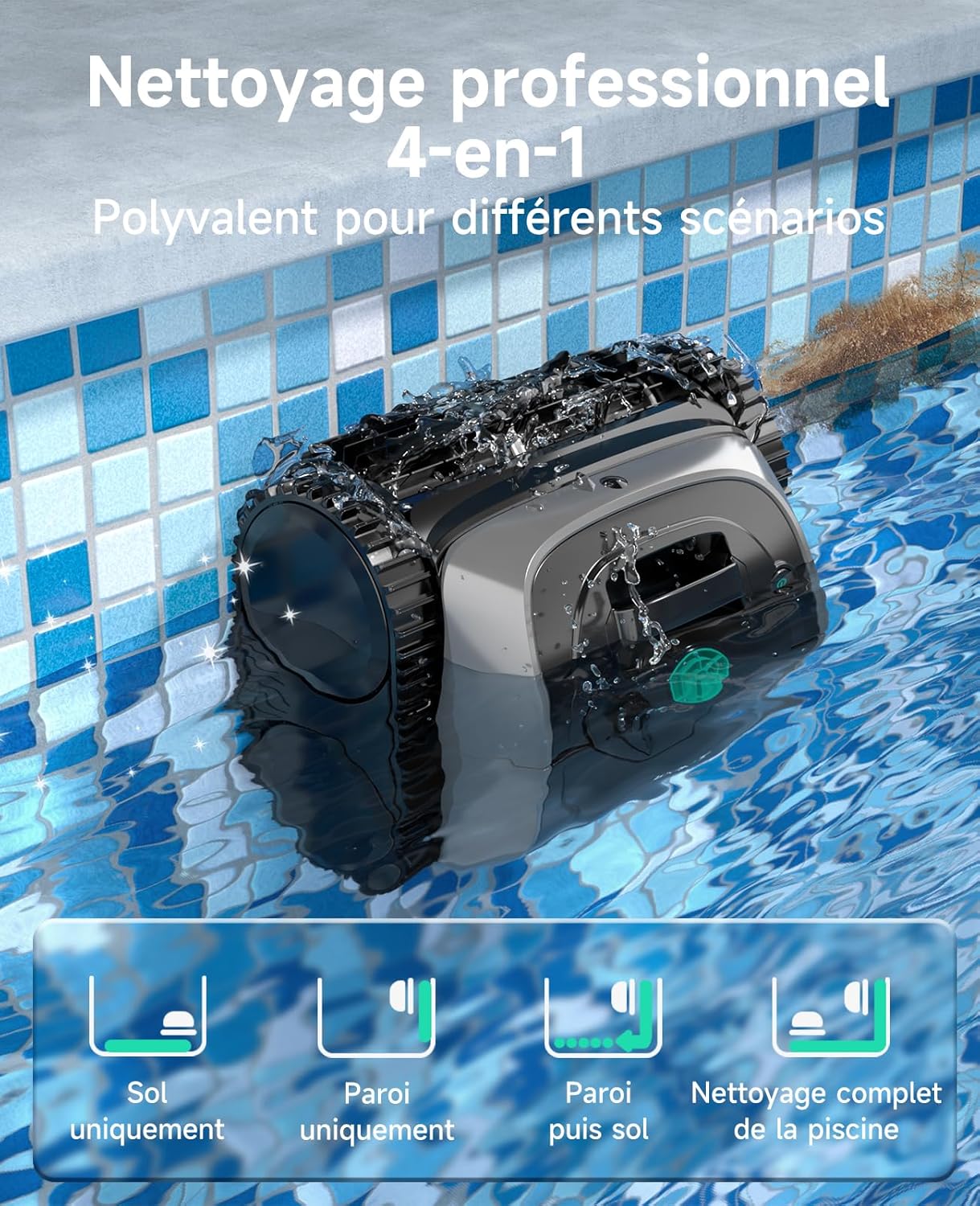 WYBOT C1 Robot Piscine Fond et Parois 150 Min Aspirateur Piscine avec Planification Intelligente des itinéraires, Nettoyage entièrement Automatique du Sol, 150m² Nettoyage Rapide(Vert Gris)